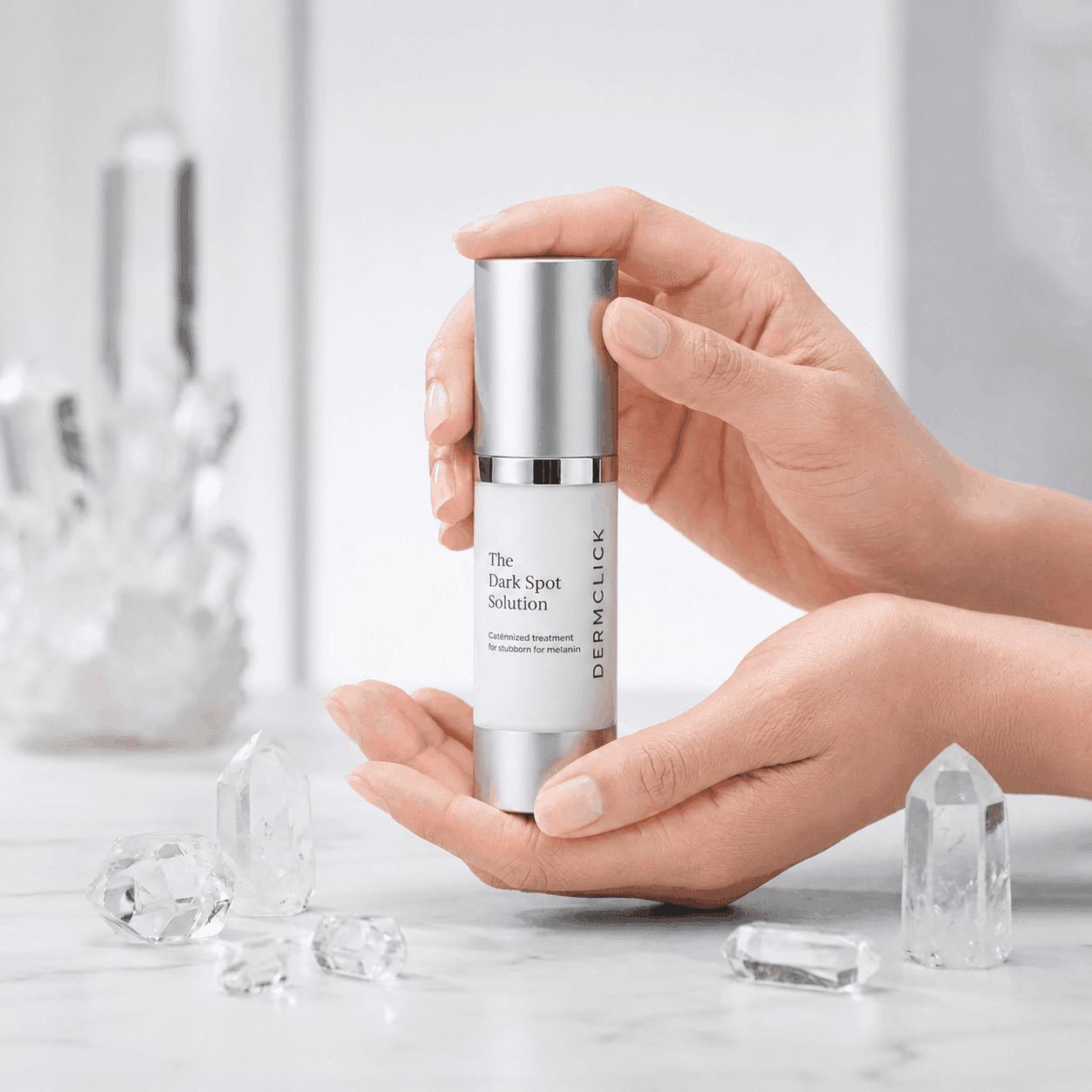 The Dark Spot Solution bottle held in hands