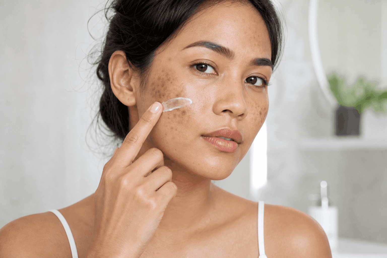 Applying brightening treatment to skin with melasma