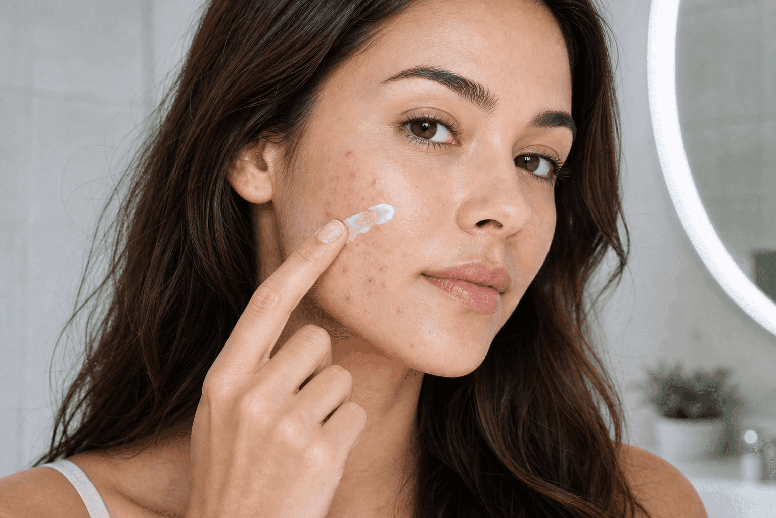 Applying red mark treatment to acne-prone skin