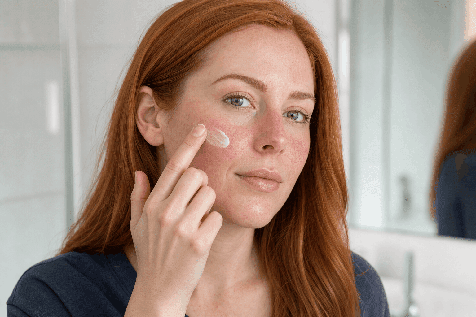 Applying redness control formula to rosacea-prone skin