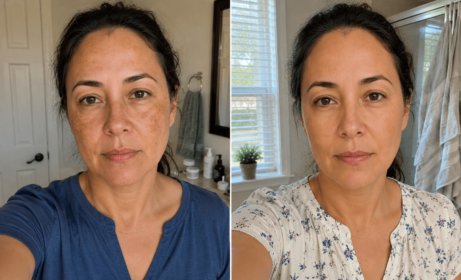 Myriam's melasma before and after using The Brightening Solution