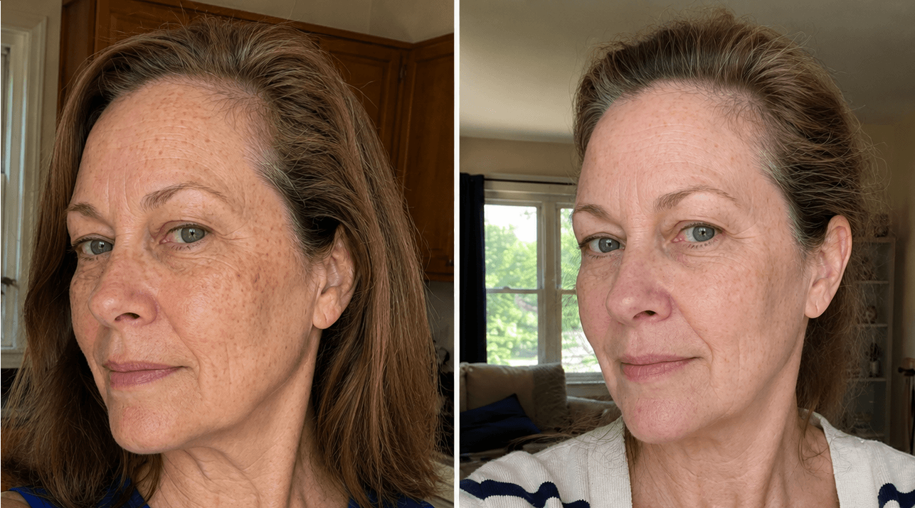 Rachel's dark spots before and after using The Dark Spot Solution