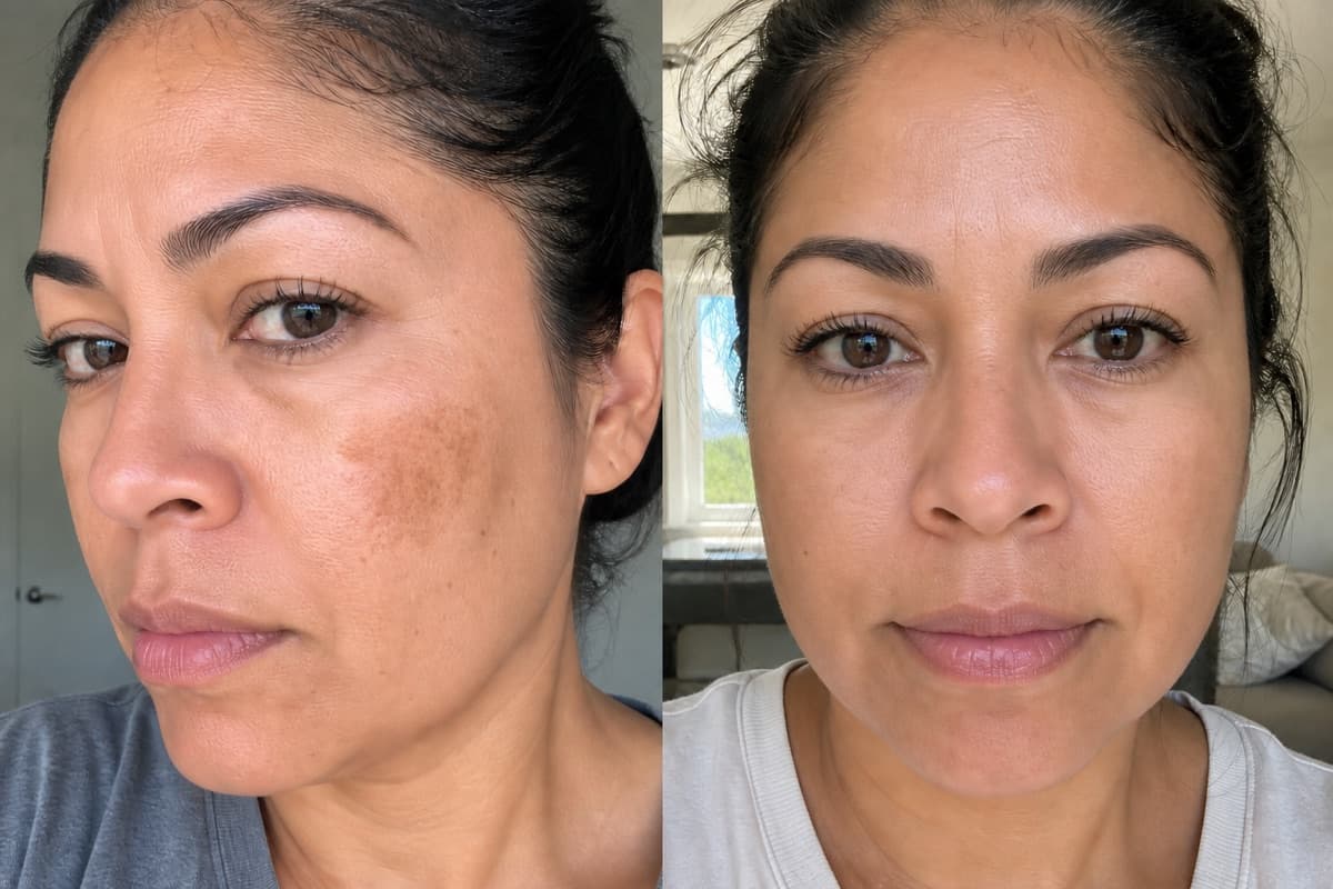 Francesca's melasma patch before and after using The Precision Dark Spot Corrector