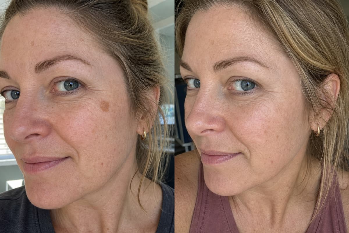 Yolanda's cheek sun spot before and after using The Precision Dark Spot Corrector