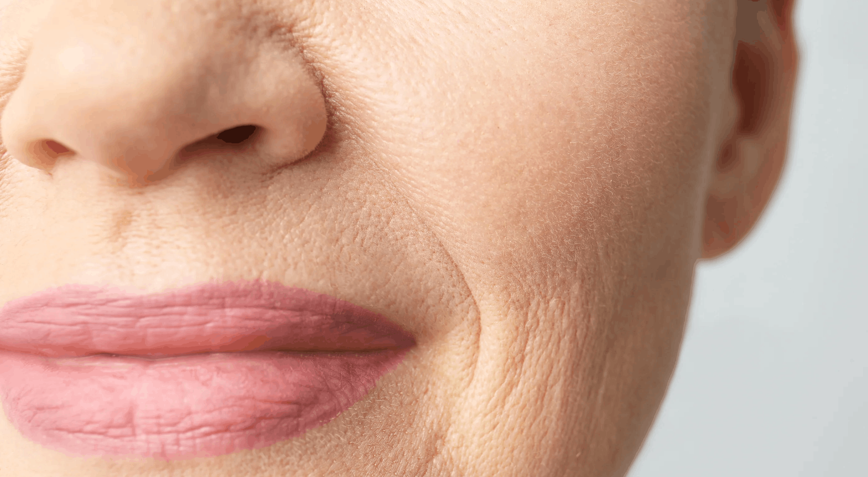 Close-up of wrinkles around the face and lips